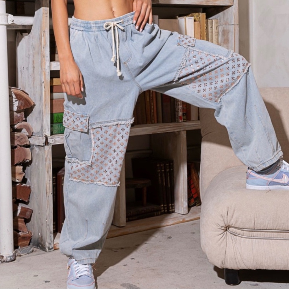 POL Light Blue Embroidered Patch Flare Jeans